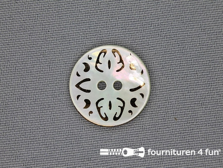 Parelmoer knoop 21mm figuurtjes wit - goud