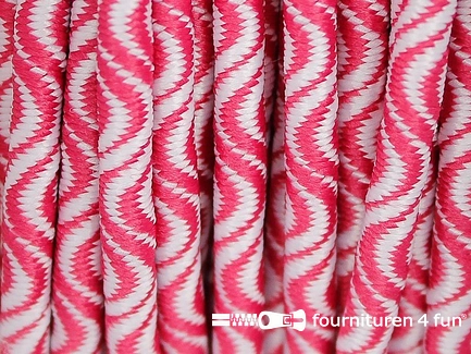 Elastisch koord 3mm wit - fuchsia roze golfjes