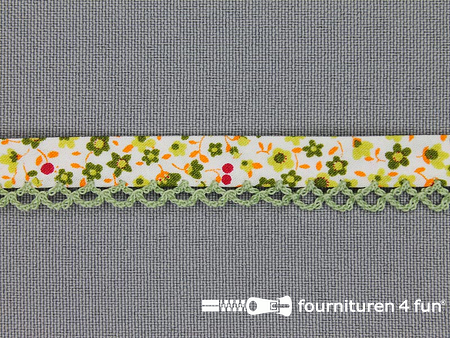 Deco biasband print 12mm bloemen pistache groen