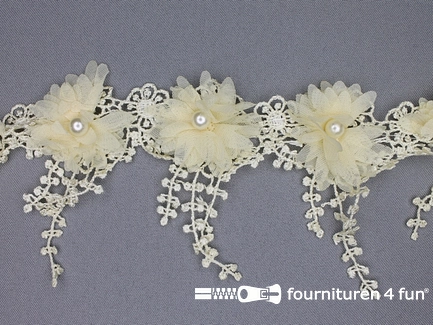 Bloemen franje 90mm ecru-beige