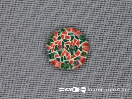 Ibiza knoop 13mm groen - oranje rood - ecru