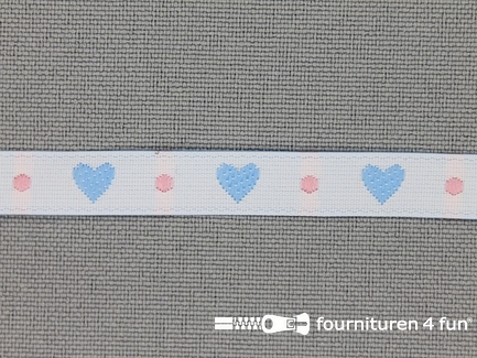 Kinderband 7mm hartjes off white - blauw