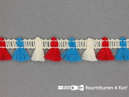 Klosjes franje 15mm rood - wit - blauw