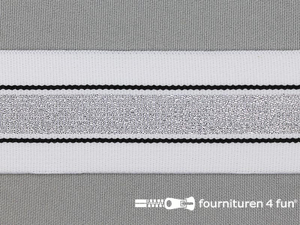 Elastiek met zilveren streep wit - zwart 40mm