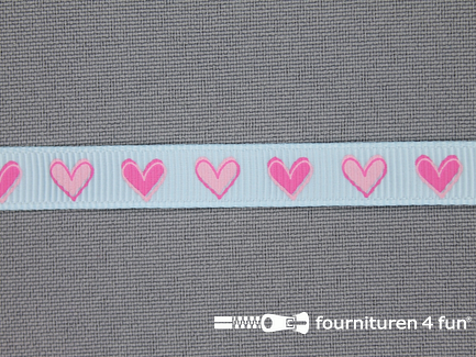 Deco lint 10mm hartjes licht blauw - roze