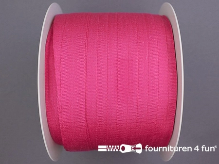 Rol 100 meter katoenen keperband - 14mm - fuchsia 
