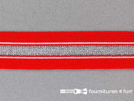 Gestreept band lurex 24mm rood - zilver