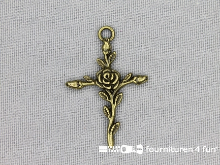 Steampunk hanger 22x32mm kruis met roos brons