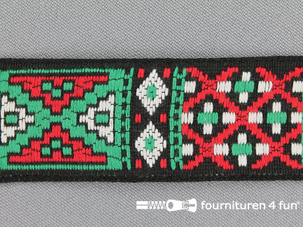 Indianenband 26mm groen - rood - wit