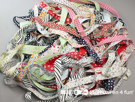 RESTPARTIJ circa 30 meter print biasband - 18mm - meerdere kleuren