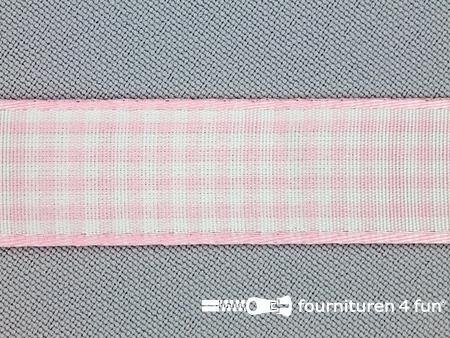 Ruitjes lint - 19mm - licht roze