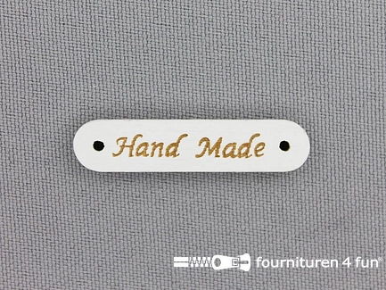 10 stuks houten label 'Handmade' 35x8mm wit