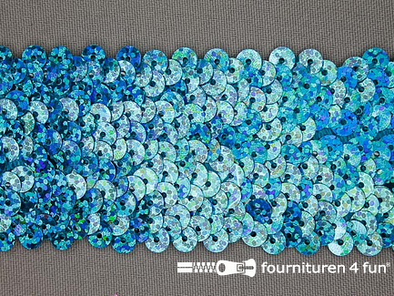Elastische pailletten band 46mm hologram aqua blauw