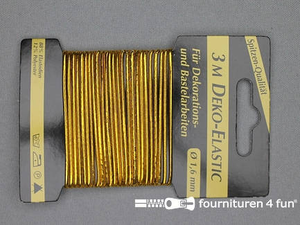 Kaartje 3 meter elastisch koord - 1,6mm - goud