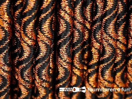 Elastisch koord 3mm zwart - koper golfjes