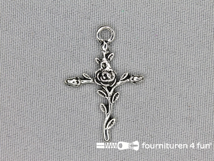 Steampunk hanger 22x32mm kruis met roos zilver