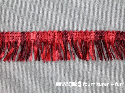 COUPON 17,5 meter (2 stukken, 16 + 1,5 meter) Acryl franje 20mm bordeaux rood tinten