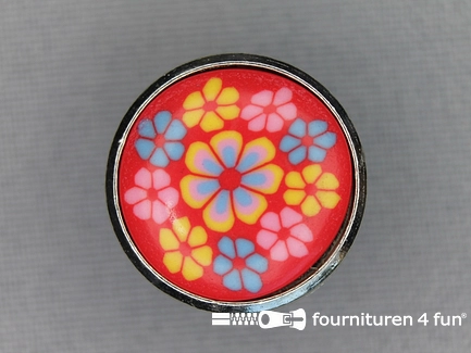 Metalen ibiza knoop 20mm bloem rood