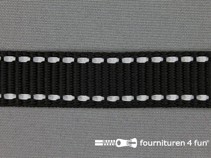 Rol 50 meter geweven halsband - reflectie / buitenkant - 20mm - zwart