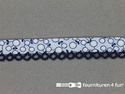 Deco biasband print 12mm kersen marine - licht blauw