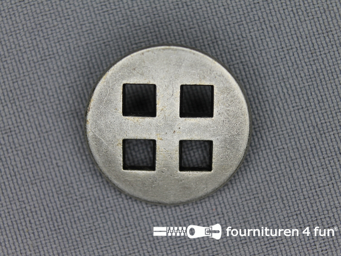 Coole zilveren metalen knoppen modern platte vorm mat 4 gaten 18 mm, 23 mm of 30 mm (5 stuks) (23 mm