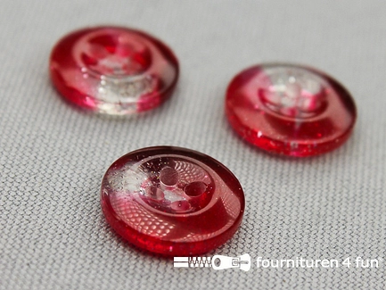 Kunststof design knoop - 19mm - roze-rood met glitters