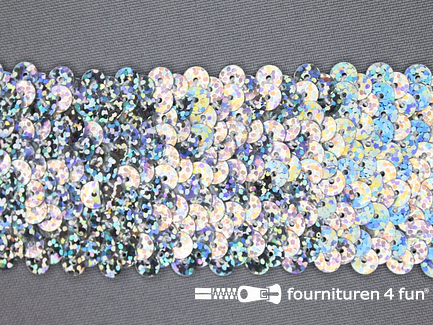 COUPON 0,9 meter Elastische pailletten band 46mm hologram zilver