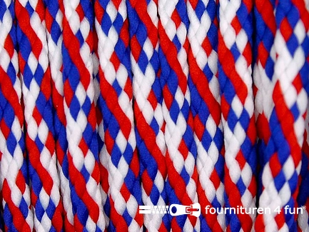 Multicolor koord 4mm  rood - wit - blauw