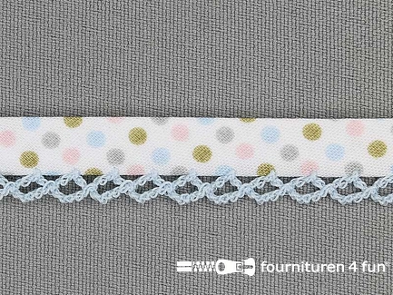 Deco biasband print 12mm met gekleurde stippen