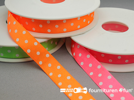 RESTANT totaal circa 59 meter Bolletjes lint 15mm - 3 neon kleuren