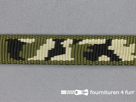 Geweven halsband - camouflage - 20mm - legergroen / zwart