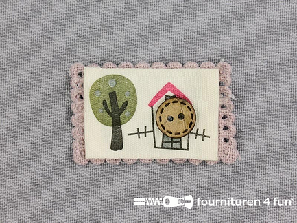 Quilt applicatie 45x30mm postzegel met knoopje - oud roze