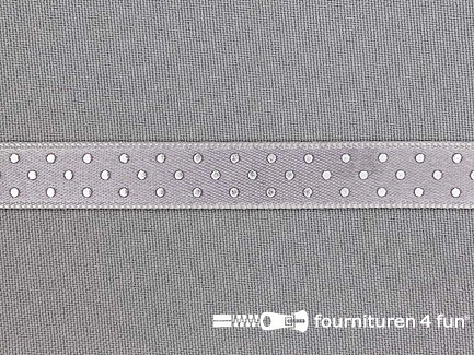 Satijnen deco lint 12mm stippen zilver - grijs
