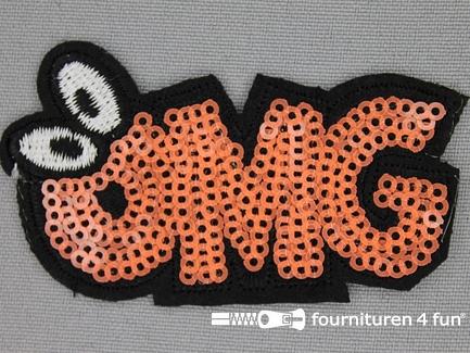 Pailletten applicatie 70x35mm zalm roze - 'OMG'