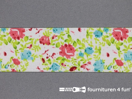 Elastiek met kleine bloemen 40mm multicolor-wit