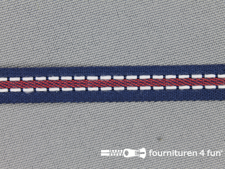 Modern band 8mm stippellijn marine blauw - rood