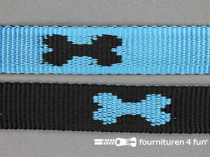 Geweven halsband - botjes - 25mm - blauw / zwart