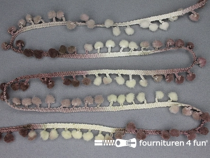 COUPON 5 meter Bolletjesband 13mm multicolor bruin - beige tinten