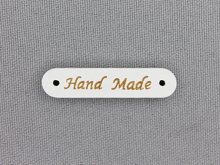 10 stuks houten label 'Handmade' 35x8mm wit