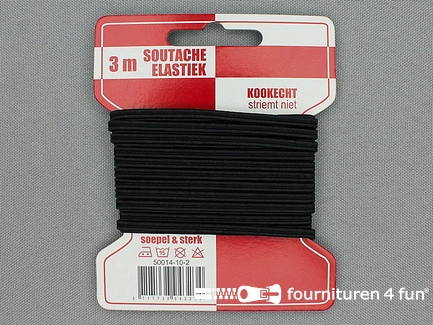 Kaartje 3 meter soutache elastiek - 3mm - zwart
