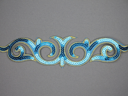 Pailletten applicatie 242x56mm aqua blauw - goud