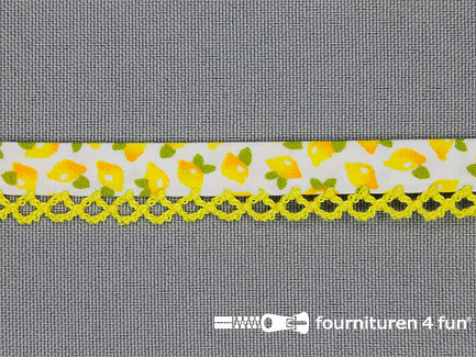 Deco biasband print 12mm fruit geel - wit