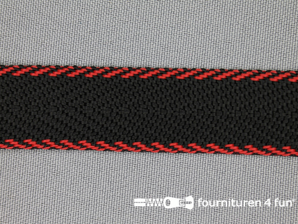 Gestreept tassenband 20mm zwart - rood