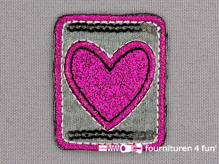 Applicatie 35x45mm hart - roze - glitter