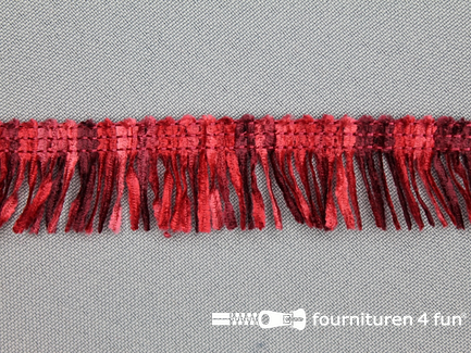 COUPON 17,5 meter (2 stukken, 16 + 1,5 meter) Acryl franje 20mm bordeaux rood tinten
