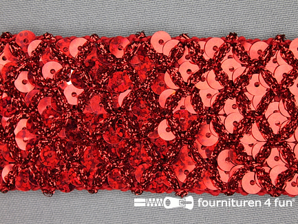 Pailletten band 40mm rood met ruitjes draad