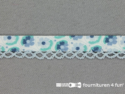 Deco biasband print 12mm bloemen blauw mint groen