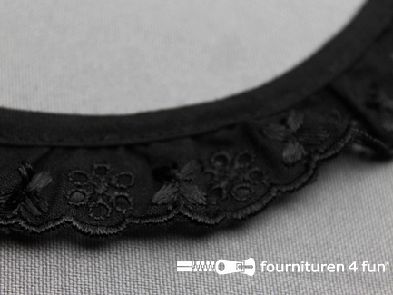 COUPON 5 meter Broderie kant plissé 25mm zwart