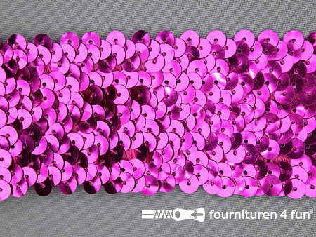 Elastische pailletten band 46mm fuchsia roze