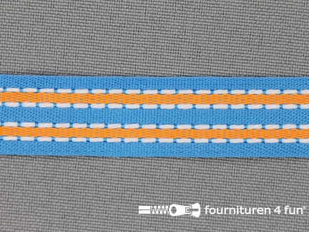 Modern band 15mm stippellijn aqua blauw - oranje